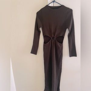 Brown midi dress w/a side split